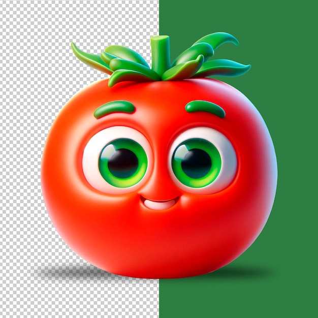PSD szczęśliwy uśmiechnięty 3d pomidor charakter uroczy i zdrowy na przezroczystym tle