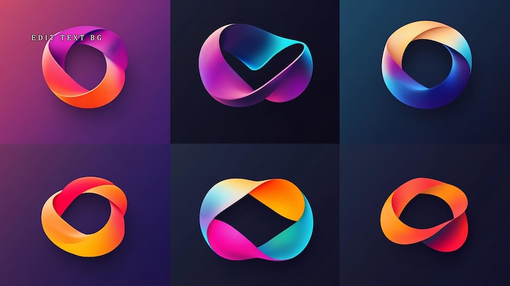 PSD sześć abstrakcyjnych kolorowych 3d logo pętli nieskończoności
