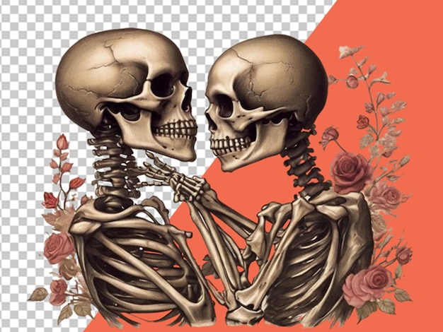 PSD szkielet ciała kochanków z kwiatami.