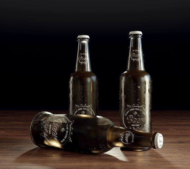 PSD szklana butelka piwa z makietą logo