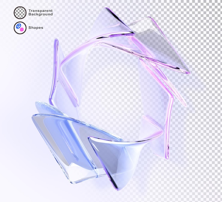 PSD szklana ramka okrągła z hologramem, płytki fali krzywej, renderowanie 3d, pierścień kryształowy z niebieską i różową teksturą gradientową, abstrakcyjne tło geometryczne z tęczą, błyszczący, czysty kształt