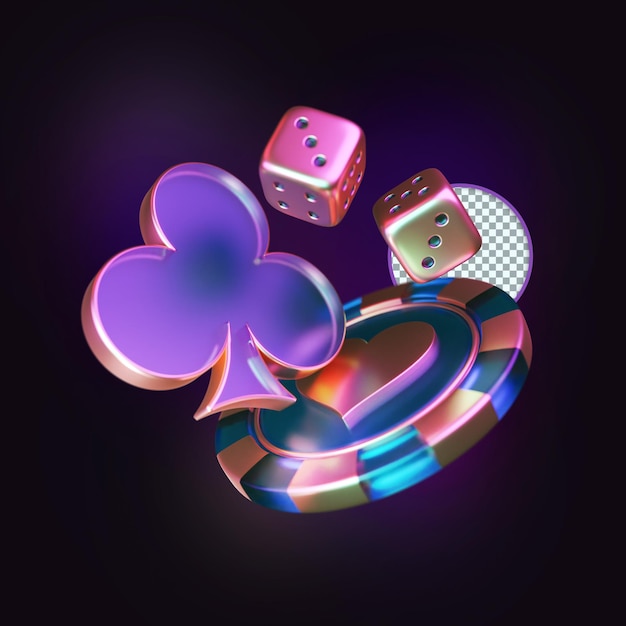 Szklane karty, kości i chipy Casino Poker Kompozycja 3D Render, element projektu,