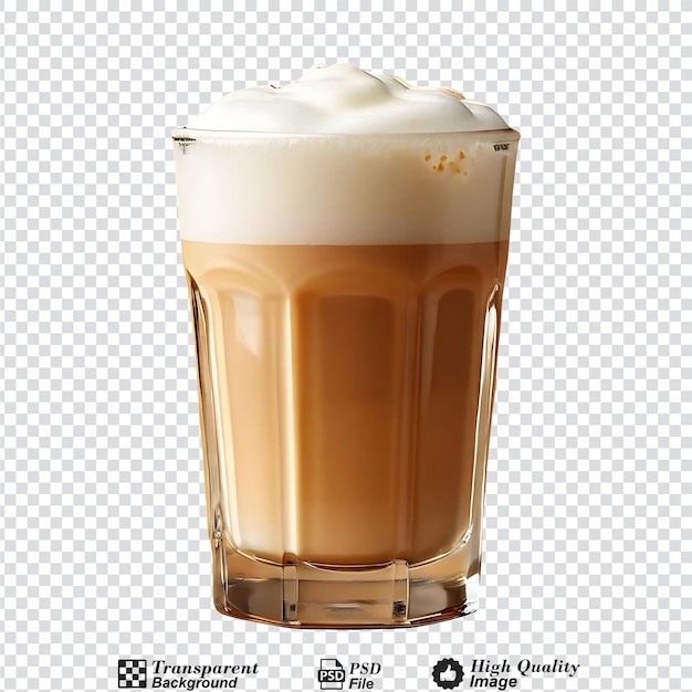 PSD szklanka kawy z mlekiem i pianką izolowaną na przezroczystym tle