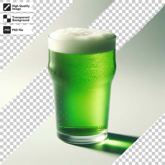 Szklanka Psd Z Zielonym Piwem Na Przezroczystym Tle Z Edytowalną Warstwą Maski
