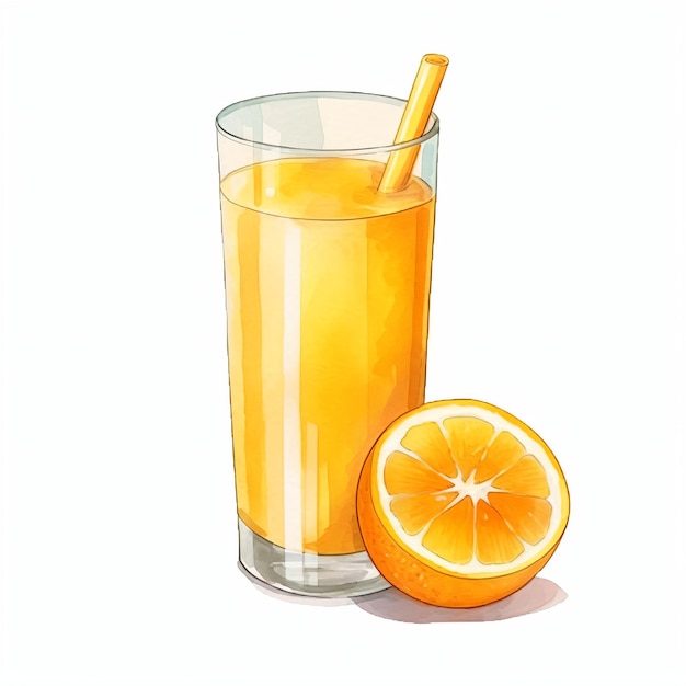 Szklanka Soku Pomarańczowego Z Akwarelą Cytrynową