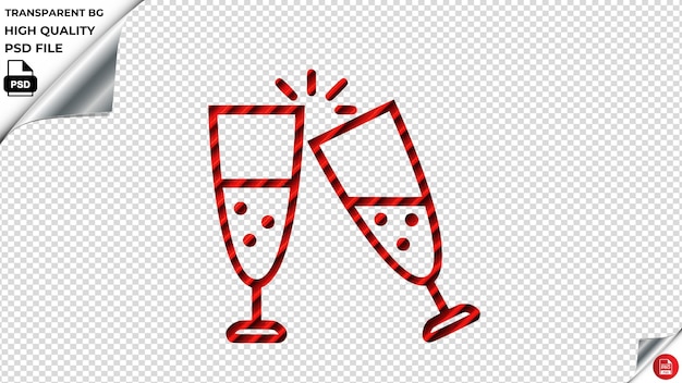 PSD szklanki szampana ikona wektorowa czerwona paskowa płytka psd przezroczysta