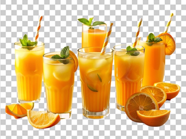 PSD szklanki z odizolowanym świeżym sokiem pomarańczowym