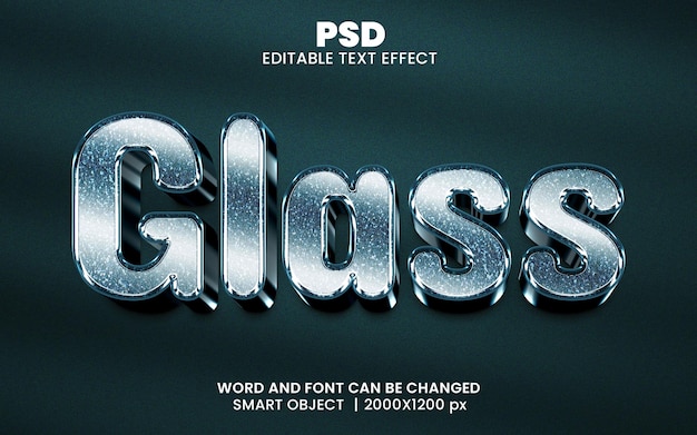 PSD szkło srebrny kolor 3d edytowalny styl efektu tekstowego photoshop z tłem