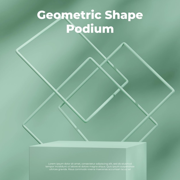 Szmaragdowo zielony renderowania 3d makieta puste prostokątne podium na kwadracie z abstrakcyjnym tłem