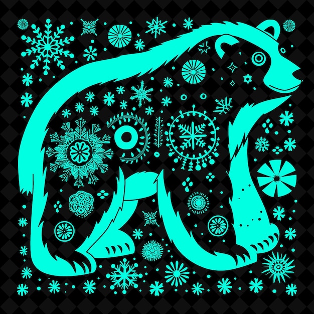 PSD sztuka ludowa niedźwiedzia polarnego z płatkami śniegu i elementami arktycznymi do ilustracji
