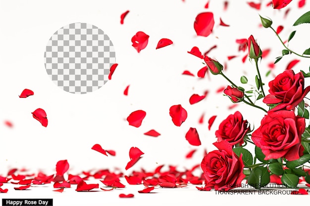 PSD sztukę róże dmuchające z wiatrem szczęśliwy dzień róży na przezroczystym tle