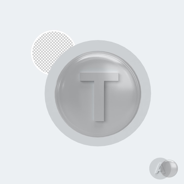 T button user interface element 3d render illustration