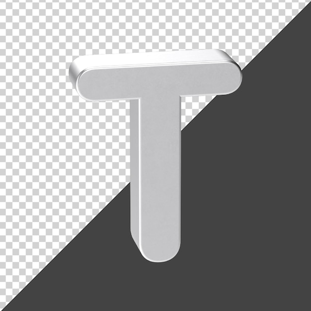 PSD t letter made of silver in 3d rendering 3d realistic letter t
