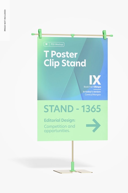 Mockup di supporto per clip poster a t, vista frontale