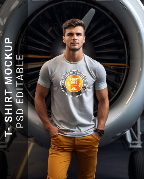 PSD t shirt logo mockup background aircraft view