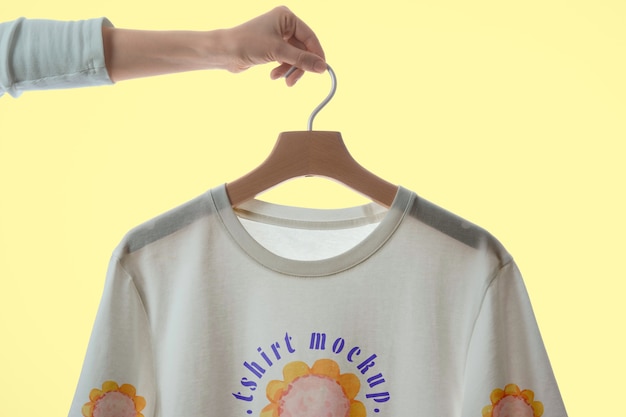 T-shirt mock-up held by human hand