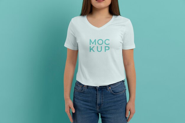 T-shirt mockup on beautiful young woman