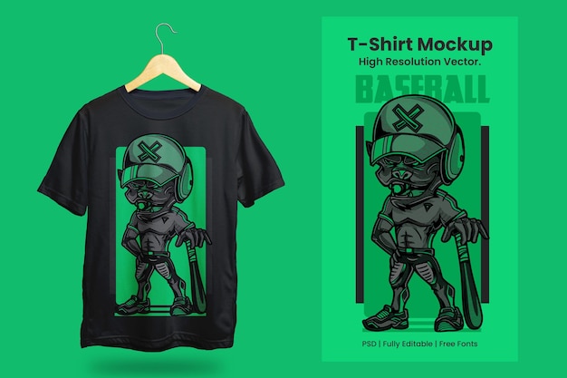 PSD t-shirt mockup en honkbalvector