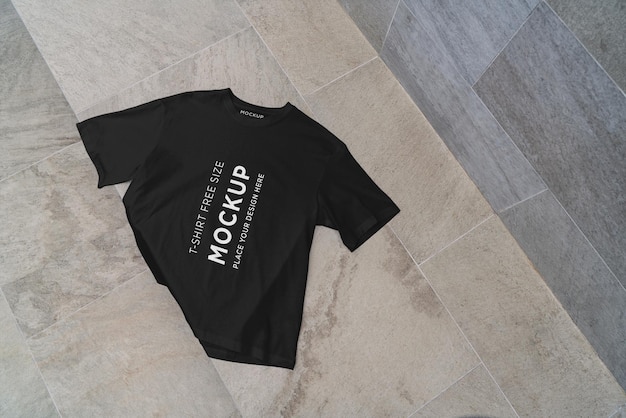 T-shirt mockup free size on marble floor