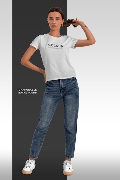 T-shirt mockup isolated girl on changeable background