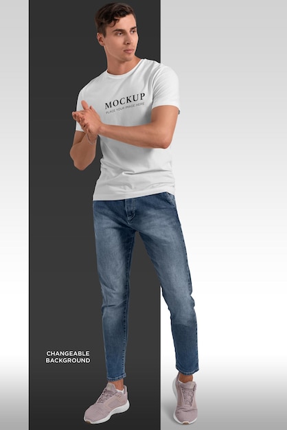 PSD t-shirt mockup isolated man on changeable background