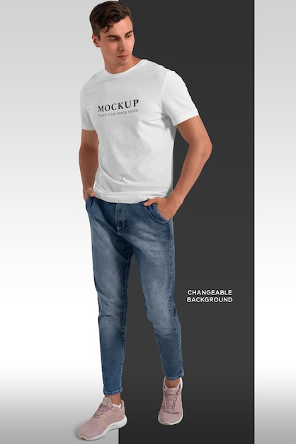 PSD t-shirt mockup isolated man on changeable background