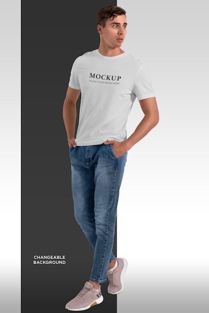 PSD t-shirt mockup isolated man on changeable background