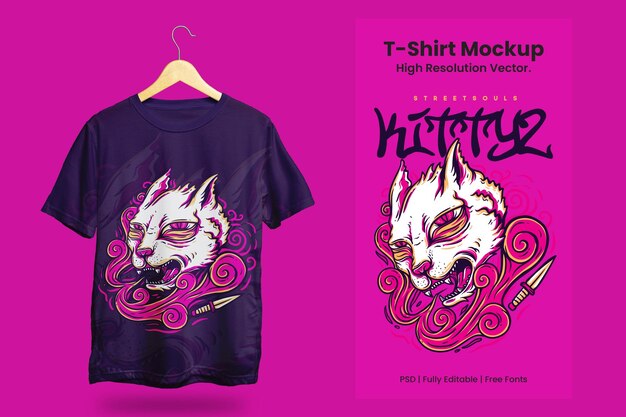 T shirt mockup and kitty vector