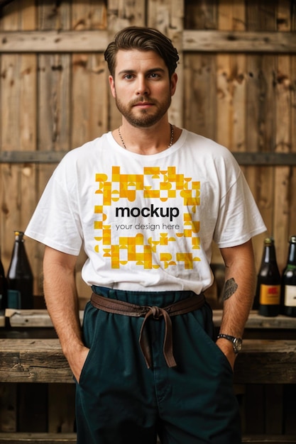 T-Shirt Mockup Oktoberfest Man Model Man Unisex Oversized Tee Bella Canvas 3001 T-shirt ontwerp