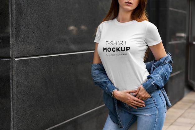 T-shirt mockup stylish girl on street