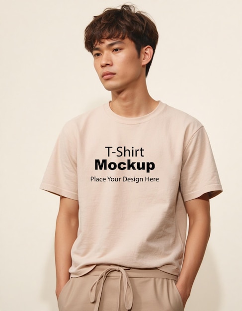 젊은 아시아인 남자의 티셔츠 모형