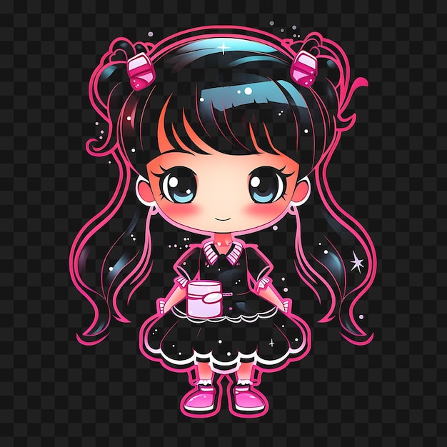 T-shirt ontwerp van sweet chibi girl met twin braids maid outfit lace apron neo sticker png geen bg