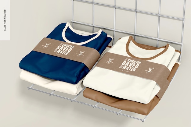 T Shirt with Label Mockup on Shelf