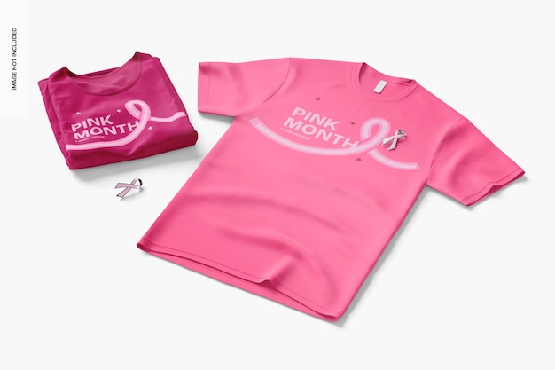 T-shirts voor Pink Month Mockup, Perspectief