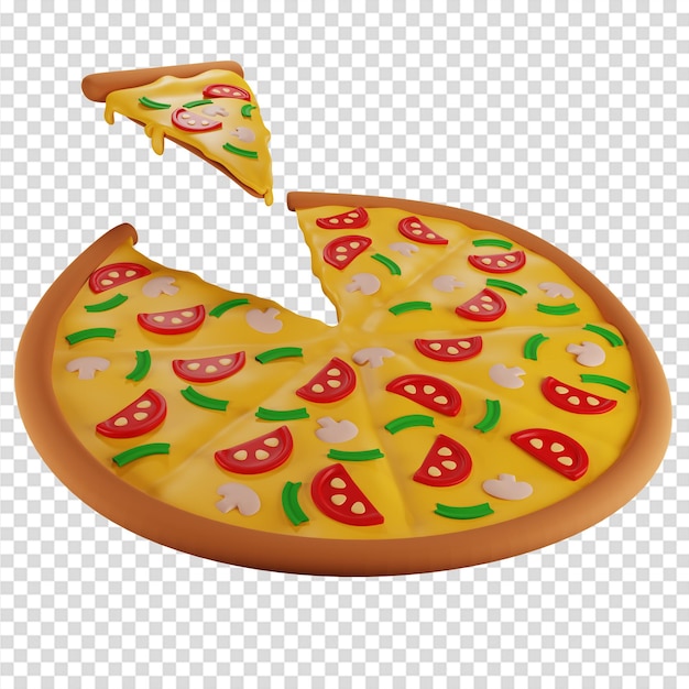 Ta en bit pizza med sopp pizzeria isolert illustrasjon 3D-gjengivelse