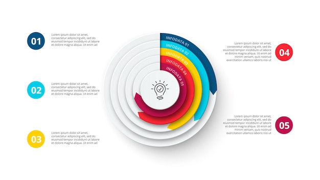 PSD taart infographic met 5 stappen opties onderdelen of processen zakelijke sjabloon voor presentatie