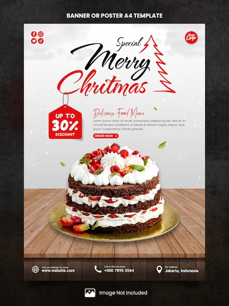 PSD taart speciale merry christmas poster a4 of banner sjabloon