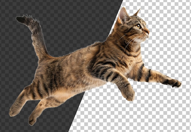 Tabby cat jumping on transparent background stock png