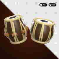 PSD tabla drums cultural artifacts 3d icon pack set for banner and uxui design