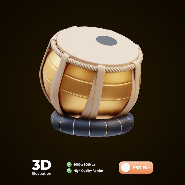 PSD illustrazione 3d degli strumenti musicali tabla