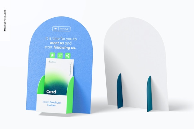 table brochure holders mockup, front and back view