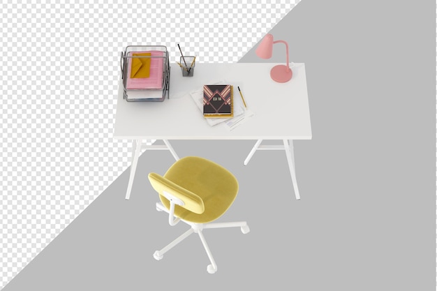 Tavolo e sedia in rendering 3d