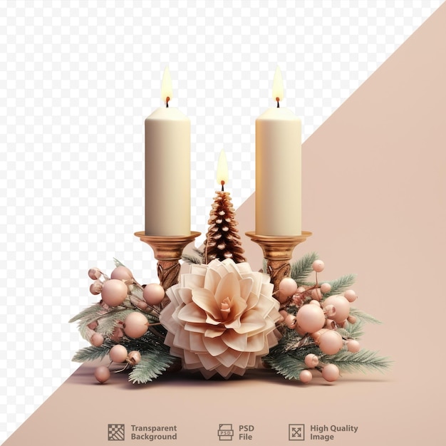 PSD table decoration for christmas with flower arrangement candles and pine cone branches