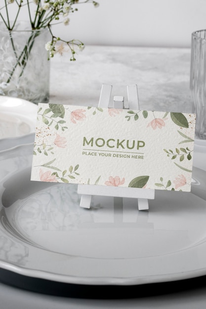 Table display mock-up with floral paper card