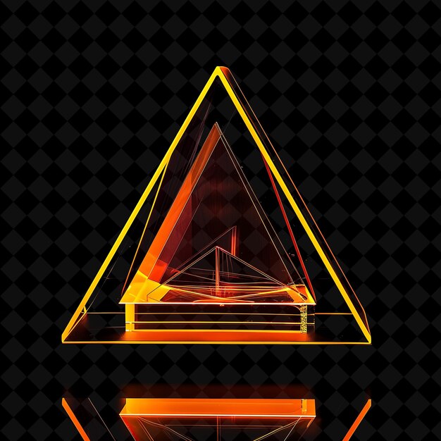 table lamp with a geometric design made with acrylic lamp wi neon object on dark background