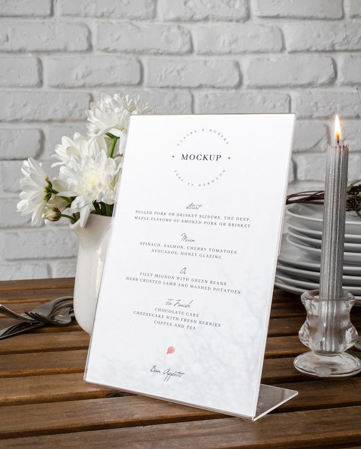 PSD table menu display mock-up