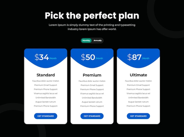 PSD table price comparison, pricing 3 blocks for standard, personal and business pricing plan