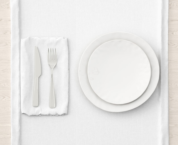 table setting on white mat