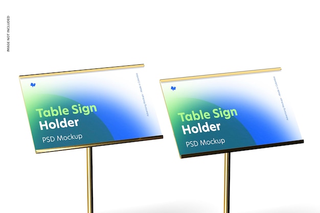 Table sign holders metallic base mockup, close-up