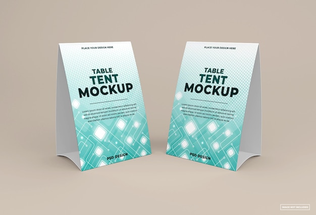 PSD table tent mockup isolated on soft color background